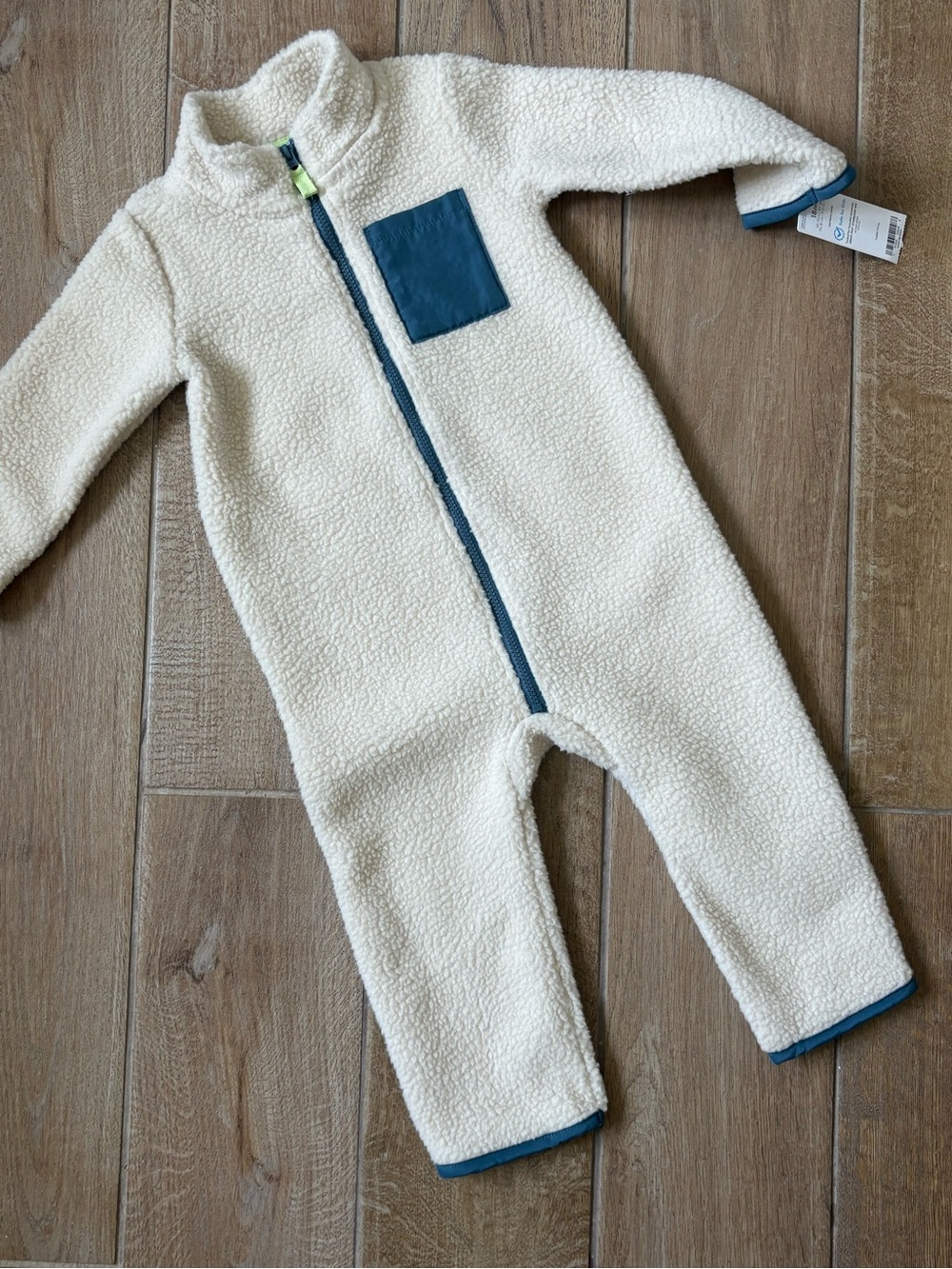 Carter's Cream Sherpa One-Piece with Blue Trim